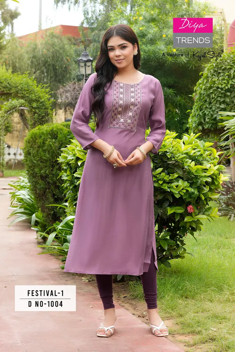 Festival Vol 1 By Diya Trends Roman Silk Embroidery Kurtis Suppliers In India